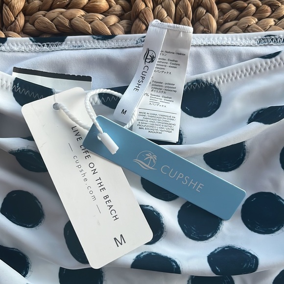 CUPSHE High Waisted Bikini Bottom - Dark Blue Polka Dot - M - Picture 3 of 4